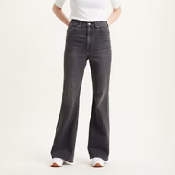 LEVI'S Premium 70s High Flare Jeans Black Worn In NWT - Picture 1 of 16